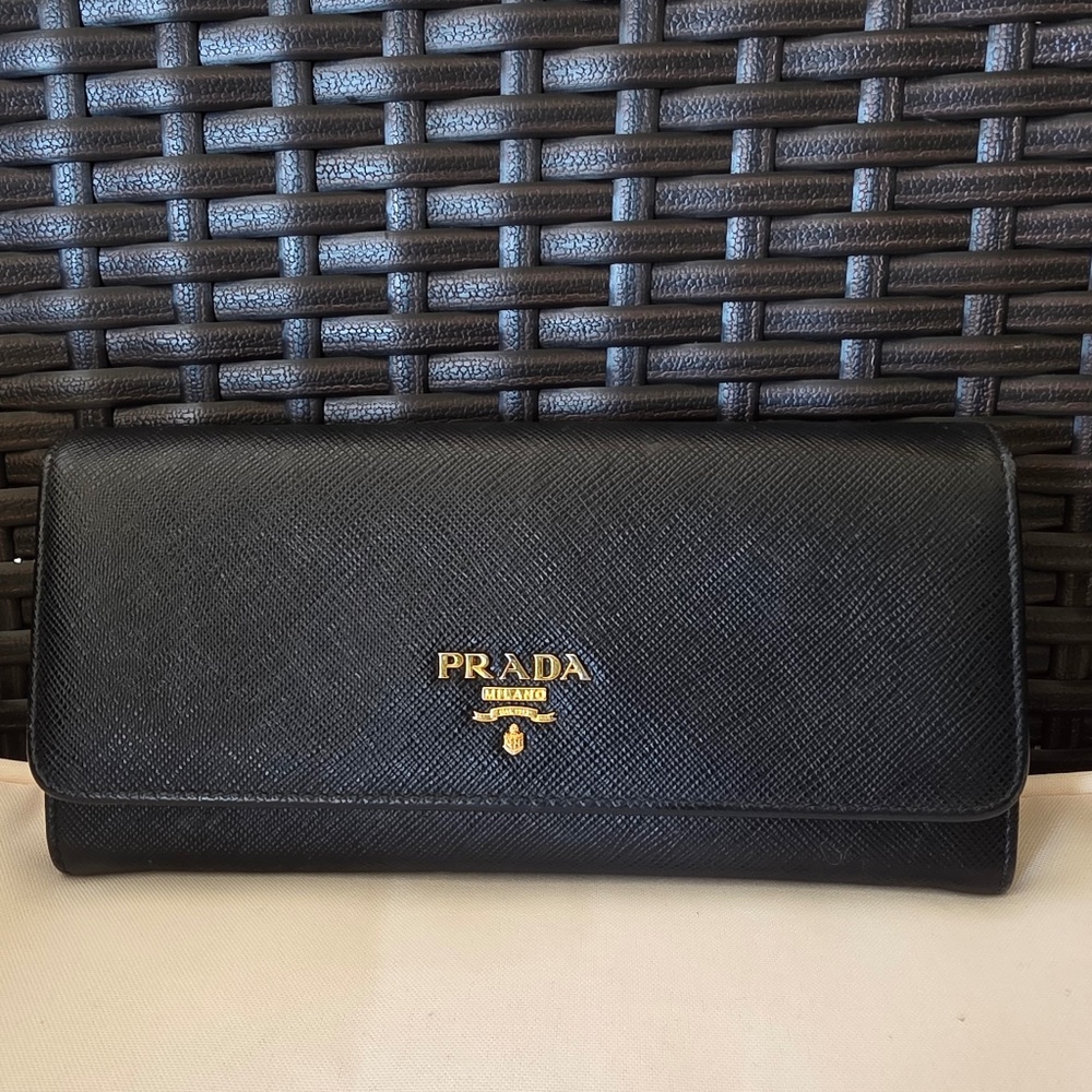 Prada Saffiano Wallet Black and Pink